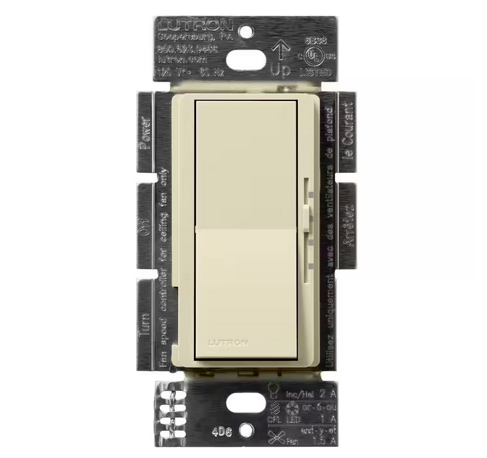 Diva 3-Speed Fan Control and Light Switch, Single-Pole/3-Way, 1.5A Fan/1A LED, Sand (DVSCFSQ-LF-SD) - 91009501801