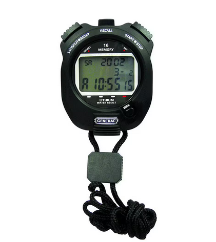 Three-Line Stopwatch with 16-Value Lap and Split Memory