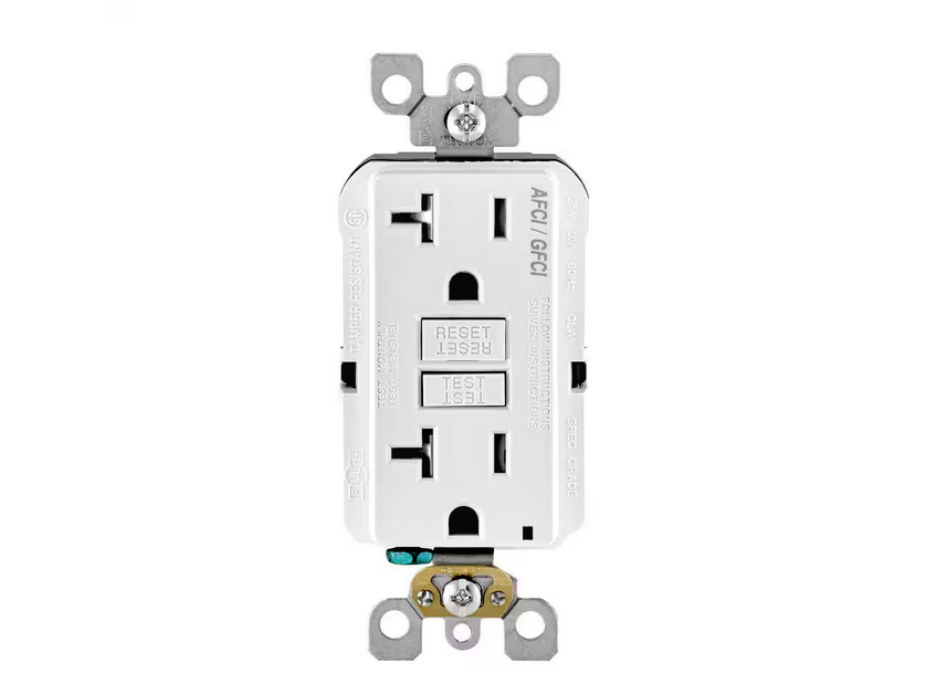 20 Amp 125-Volt Duplex SmartlockPro Tamper Resistant AFCI/GFCI Dual Function Outlet, White - 91003580184