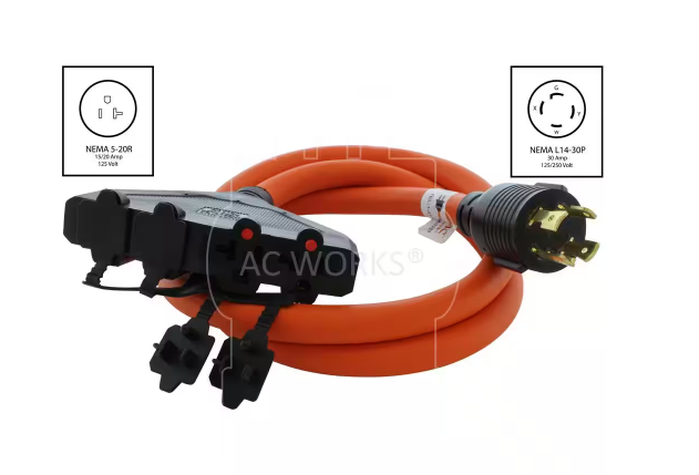 5 ft. L14-30P Generator 4-Prong 30 Amp Plug to (4) NEMA 5-15/20R 20 Amp Household Female Connectors Adapter Cord - 91003218455