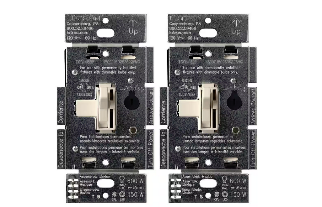 Toggler LED+ Dimmer Switch for Dimmable LED Bulbs, 150W LED/Single-Pole or 3-Way, Light Almond (TGCL-2PK-LA) (2-Pack)