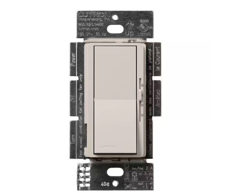 Diva 3-Speed Fan Control and Light Switch, Single-Pole/3-Way, 1.5A Fan/1A LED, Taupe (DVSCFSQ-LF-TP) - 91002765064