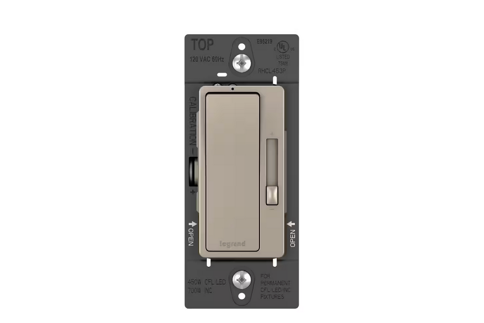 radiant 450 Watt Single Pole/3-Way LED/CFL/Incandescent Decorator Rocker Dimmer, Nickel - 91005370675