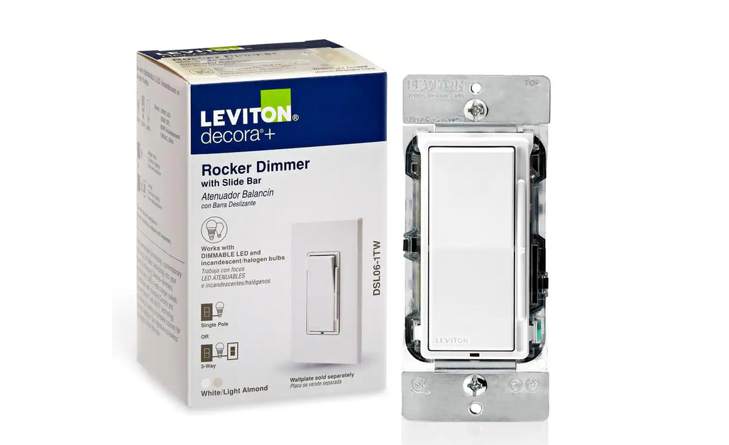 Decora 600-Watt Single-Pole/3-Way Universal Rocker Slide Dimmer, White/Light Almond - 91001030096