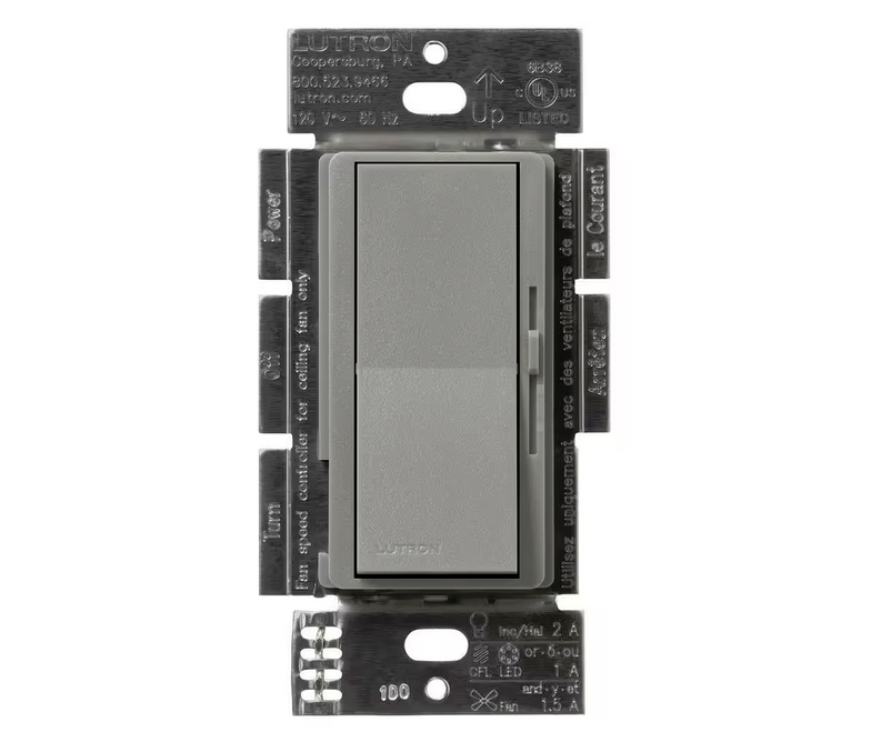 Diva 3-Speed Fan Control and Light Switch, Single-Pole/3-Way, 1.5A Fan/1A LED, Cobblestone (DVSCFSQ-LF-CS) - 91009501783