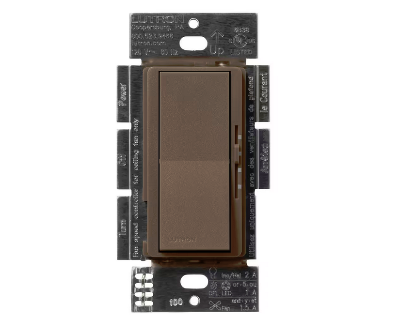 Diva 3-Speed Fan Control and Light Switch, Single-Pole/3-Way, 1.5A Fan/1A LED, Espresso (DVSCFSQ-LF-EP) - 91009500812