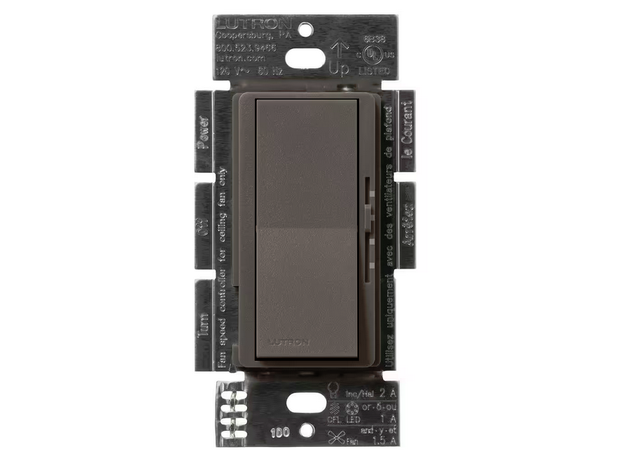 Diva 3-Speed Fan Control and Light Switch, Single-Pole/3-Way, 1.5A Fan/1A LED, Truffle (DVSCFSQ-LF-TF) - 91009500309