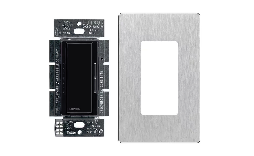 Maestro LED+ Dimmer Switch w/Stainless Steel Wallplate, 150W LED/Single-Pole/Multi-Location, Black (MACL-153M-BLSS)