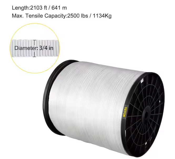 1800 lbs. Polyester Pull Tape 5249 ft. x 5/8 in. Flat Tape for Wire and Cable Conduit Work Variable Functions, White - 91008150955