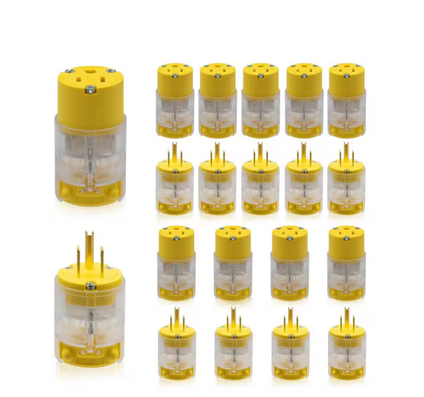 15 Amp 125-Volt NEMA 5-15P/5-15R Lighted Straight Blade Plug and Connector Set, 2 Pole 3 Wire Grounding, Yellow (10-Set) - 91008363037