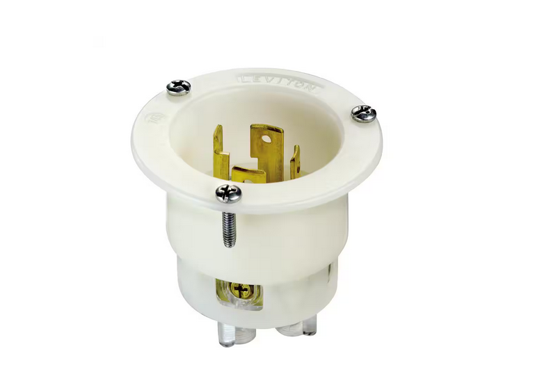30 Amp 125-Volt/250-Volt Flanged Inlet 4-Wire Locking Outlet, White - 91000050165