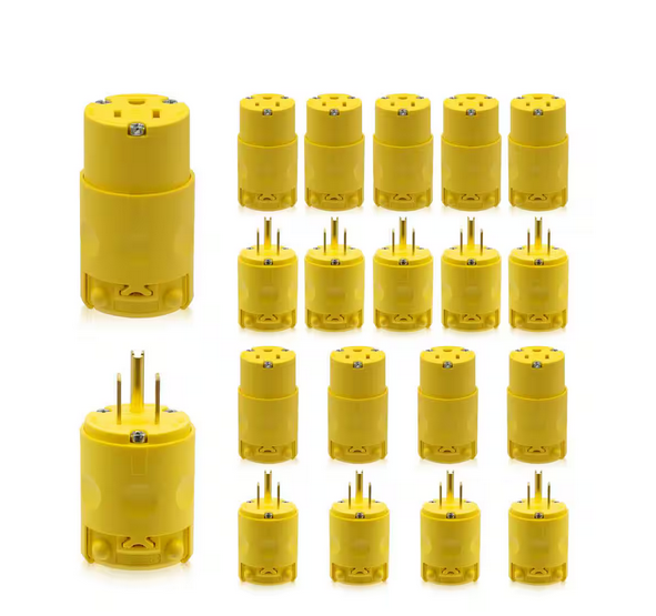 15 Amp 125-Volt NEMA 5-15P NEMA 5-15R Straight Blade Plug and Connector Set, 2 Pole 3 Wire Grounding, Yellow (10-Set) - 91008363779