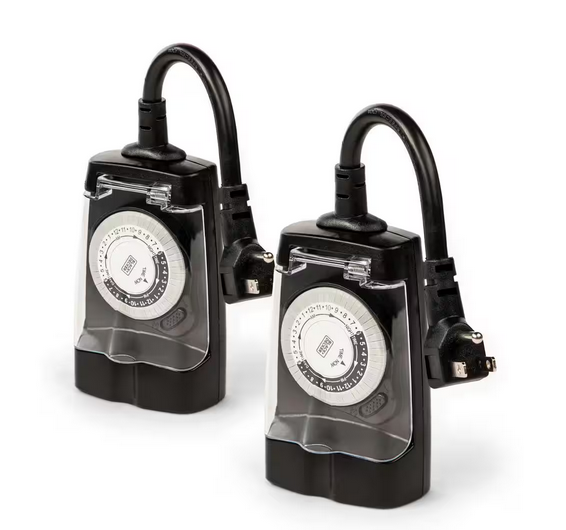 Outdoor 2 Grounded Outlets Timer with Waterproof Outlet Timer for Lights (2 Pack) - 91006553343