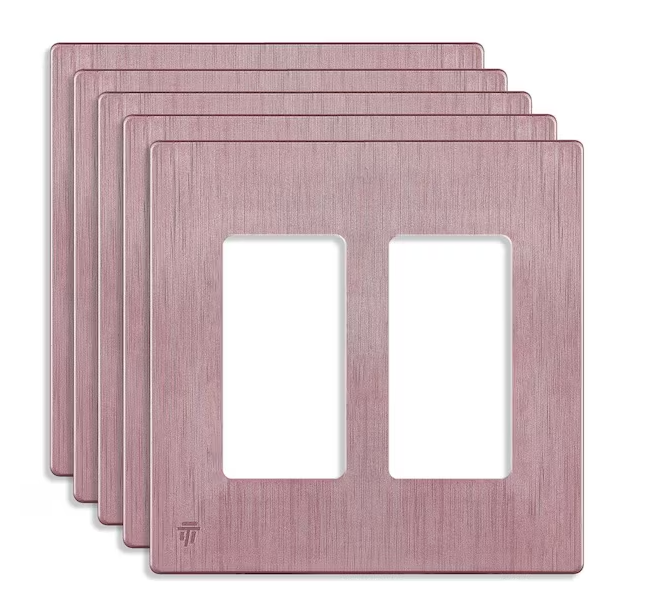 Brushed Rose Gold 2-Gang, Decorator/Rocker, Plastic Polycarbonate, Screwless Wall Plate (5-Pack) - 91009746933