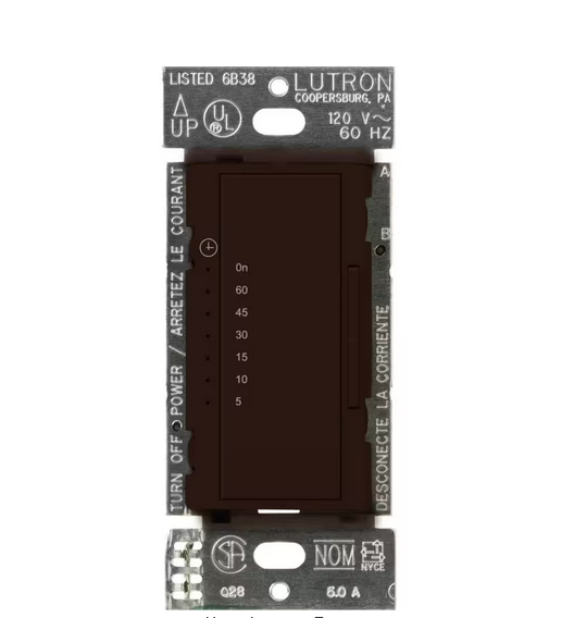 Maestro Countdown Timer Switch for Fans and Lights, 3A Fan/150W LED, Single-Pole/Multi-Location, Brown (MA-T51MN-BR)