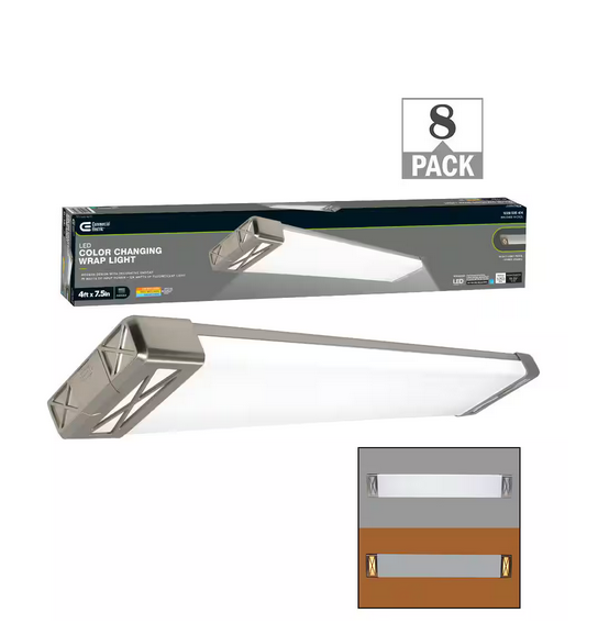 4 ft. Brushed Nickel Big X End Caps 5250 Lumens Integrated LED Wraparound Light Adjustable CCT (8-Pack) - 91009945759