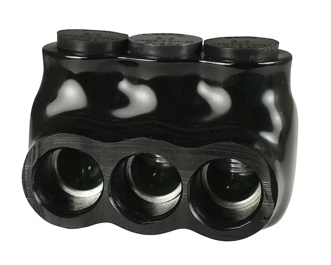 6 - 3/0 AWG 600-Volt 3-Ports Multi Tap Connector, Insulated Single Sided Entry, Black - 91004501549