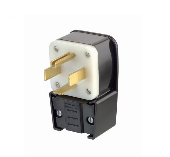 60 Amp 125/250-Volt Straight Blade Grounding Angle Plug, Black/White