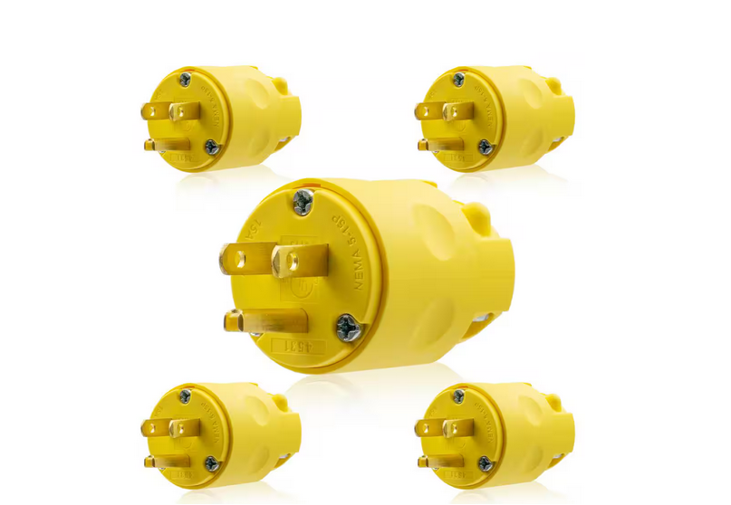 15 Amp 125-Volt NEMA 5-15P 2 Pole 3 Wire Grounding Straight Blade Plug, Yellow (5-Pack - 91008411925