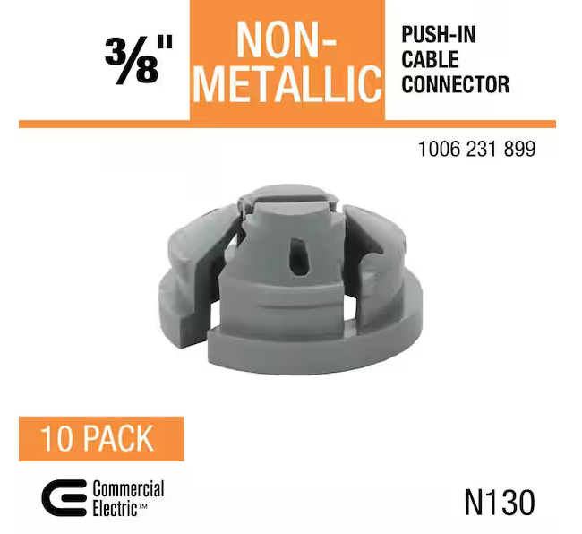 3/8 in. (1/2 in. Knockout) Non-Metallic Push-in Cable Connector (10-Pack) - 91006231899