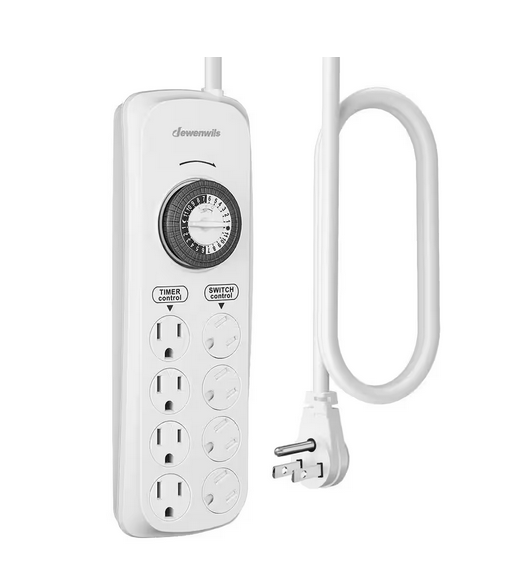 Mechanical Indoor Timer Power Strip with 8-Outlets, Countdown, Flat Plug, 6 ft. Long Cord - 91011522129
