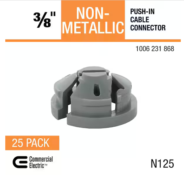 3/8 in. (1/2 in. Knockout) Non-Metallic Push-in Cable Connector (25-Pack) - 91006231868