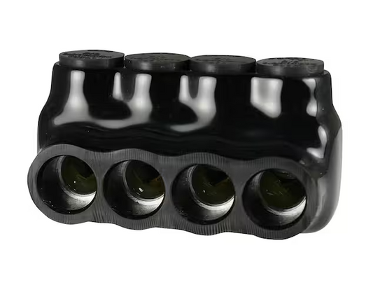 6 - 2/0 AWG 4-Ports UL 486 Multi-Tap Connector Insulated Single Sided Entry, Black - 91004501525