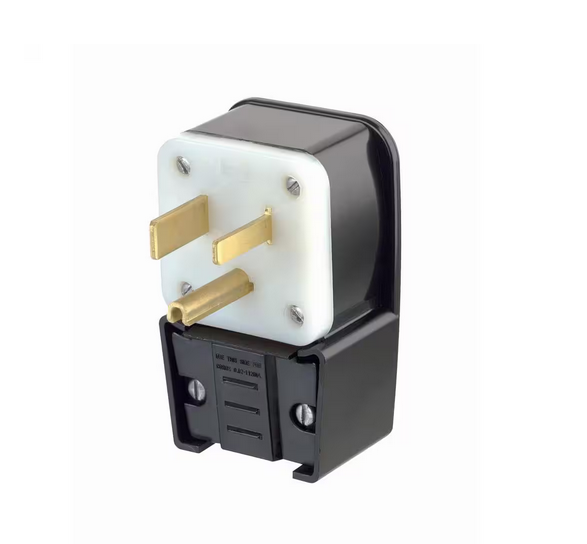 50 Amp 250-Volt Straight Blade Grounding Angle Plug, Black/White