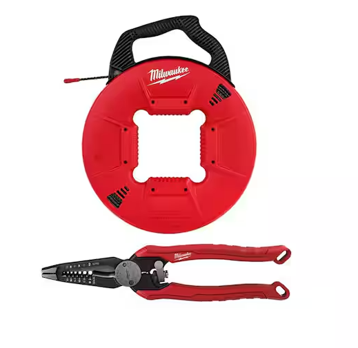 200 ft. x 17 in. Polyester Fish Tape with Non-Conductive Tip with 9 in. 7-in-1 Combination Wire Strippers Pliers - 91007928607