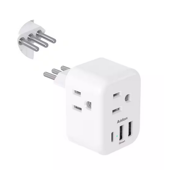 3.1 Amp. 3 Prong Grounded Plug Travel Adapter with 3 USB Ports USB C Type L Outlet Adapter Charger for USA to Italy - 91012166210