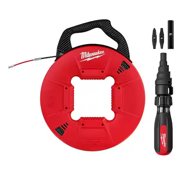 200 ft. Polyester Fish Tape with Flexible Metal Leader with 7-in-1 Conduit Reaming Multi-Bit Screwdriver - 91009480173