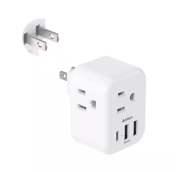 3 Amp. Grounded Plug Travel Adapter with 3 AC Outlets 3 USB Ports 1 USB C 2-3 Prong Outlet Adapter Travel Plug Adapter - 91012166212y)