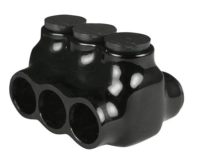 6 - 3/0 AWG 600-Volt 3-Ports Multi Tap Connector, Insulated Dual Sided Entry, Black - 91004501353