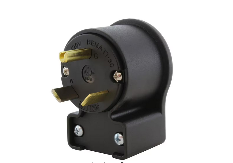 30 Amp 3-Prong RV Travel Trailer NEMA TT-30P Elbow-Style Assembly Replacement Plug - 91010692120