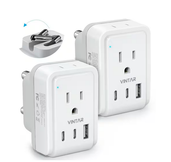 3.4 Amp. Grounded Plug Travel Adapter with 2 AC Outlets 3 USB Ports 2 USB C Travel Essentials for US to Africa (2-Pack) - 91012140269