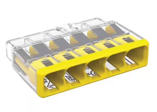 2773 Series 5-Port Push-in Wire Connector for Junction Boxes, Electrical Connector with Yellow Cover, (10-Pack) - 91011134482