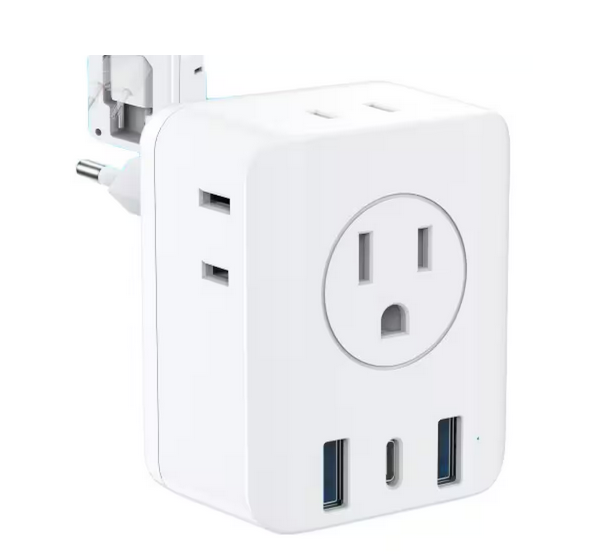 7-in-1 Travel Adapter European Travel Plug Adapter Foldable 4AC International Power Plug Adapter with USB Type C Outlet - 91012140245