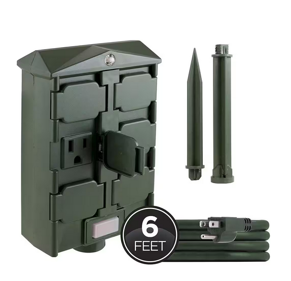 6-Hour Outdoor Photocell Stake Timer with 6-Grounded Outlets, 6 ft. Cord - 91005848299