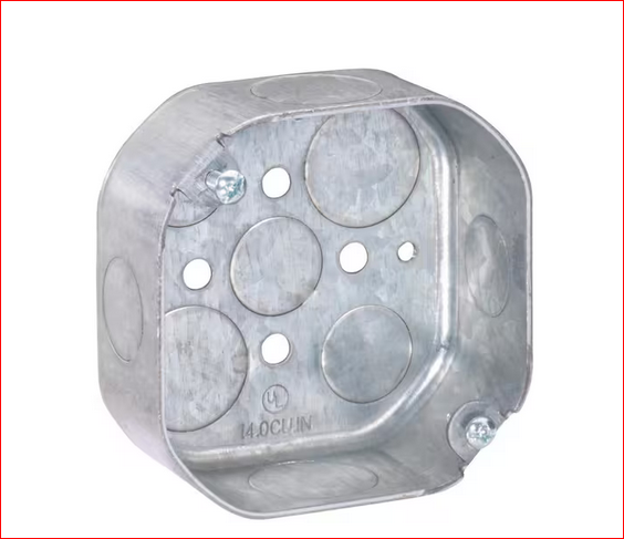 4 in. W x 1-1/2 in. D Steel Metallic Octagon Box with Five 1/2 in. and Four 3/4 in KO's, 1-Pack - 91009220926