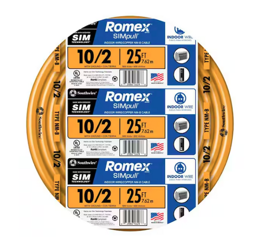 25 ft. 10/2 Solid Romex SIMpull CU NM-B W/G Wire - 9109204