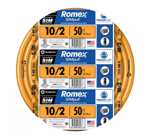 50 ft. 10/2 Solid Romex Simpull CU NM-B W/G Wire - 9109218