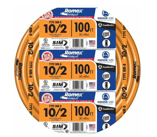 100 ft. 10/2 Orange Solid Romex Simpull CU NM-B W/G Wire - 9178342