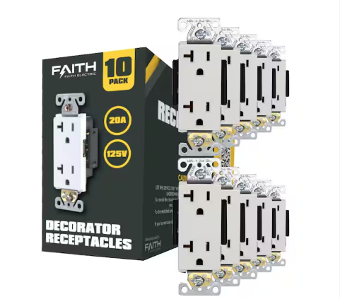 20 Amp 125-Volt Non-Tamper-Resistant NEMA5-15R Wall Mount Duplex Outlet, UL Listed in White (10-Pack) - 91007334838