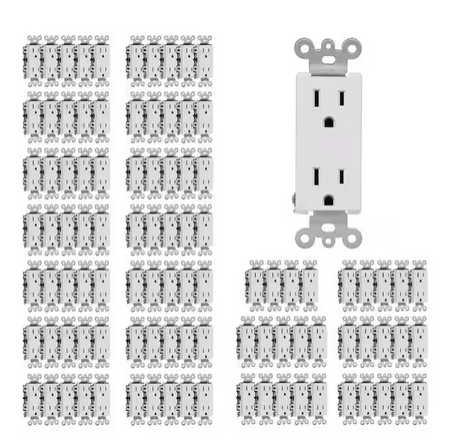 15 Amp 125-Volt Standard Electrical Duplex Outlet, Gloss White 100-Pack - 91011983632