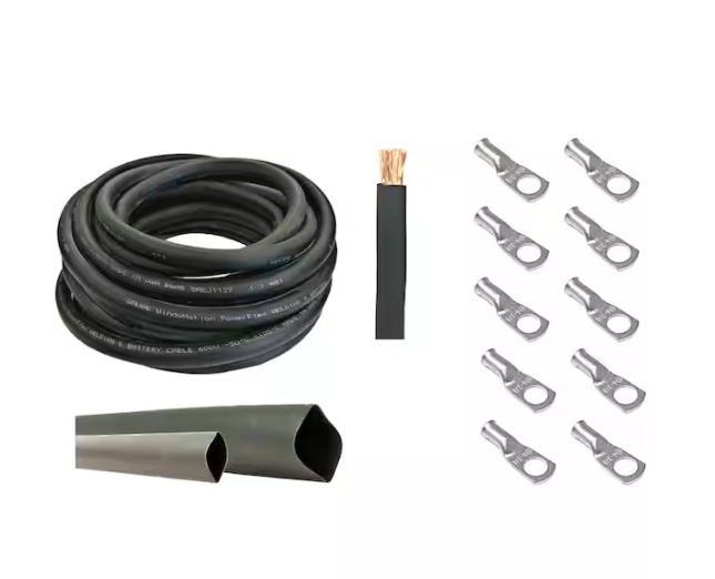 6-Gauge 10 ft. Black Welding Cable Kit Includes 10-Pieces of Cable Lugs and 3 ft. Heat Shrink Tubing - 91007487988
