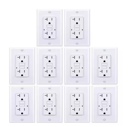 20 Amp 125-Volt Self-Test Tamper Resistant GFCI Duplex Outlet White 10-Pack (GFITR-20A) - 91010996789