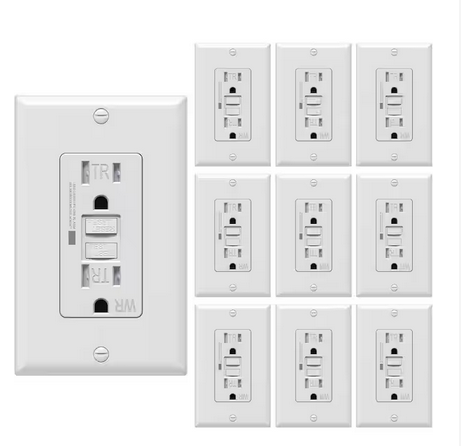 15 Amp 125-Volt Self-Test Tamper Resistant GFCI Duplex Outlet White 10-Pack - 91010996805
