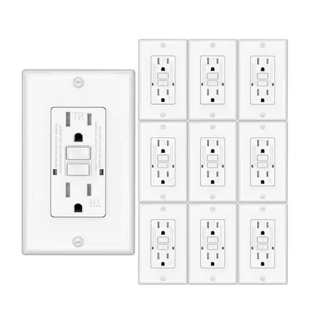 15 Amp 125-Volt Self-Test Tamper Resistant GFCI Dublex Outlet,White 10-Pack for Kitchen, Bathroom, Indoor Use, UL Listed - 91010996820