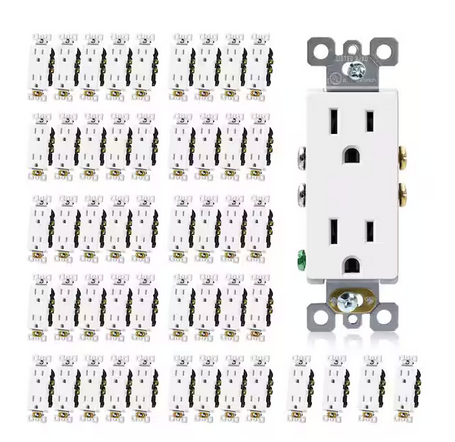15A/125-Volt, Standard Wall Outlet, 2-Pole Non-Tamper Resistant, Self-Grounding, UL Listed in Matte White - (50-Pack) - 91010996853