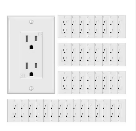 15A/125-Volt Tamper-Resistant Decorator Receptacle Outlet with Wall Plate, Self-Grounding, 2-Pole in White (40-Pack) - 91010996843